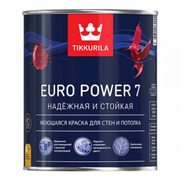 Краска интерьерная стойкая к мытью EURO POWER 7 база А матовая 0,9л ТИККУРИЛА