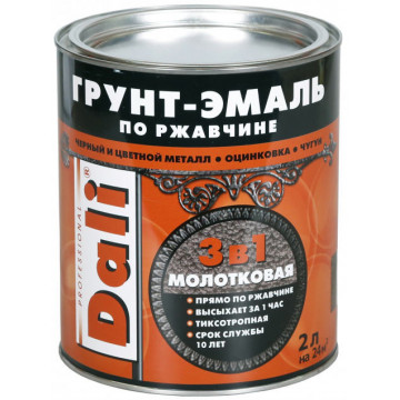 Грунт-эмаль по ржавчине молотковая черная 2л DALI