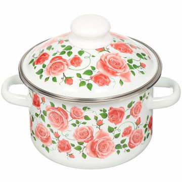 Кастрюля эмалированная сталь, 2 л, с крышкой, крышка сталь, Сибирские товары, Роза плетистая