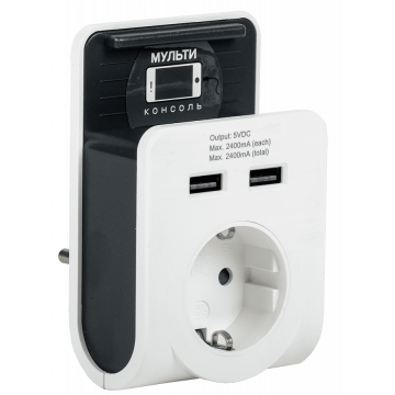 Адаптер Т-02/01 1розетка 2 USB 2,4A белый IEK