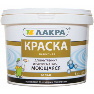 Краска латекс.моющаяся белый матовый 6,5кг Лакра
