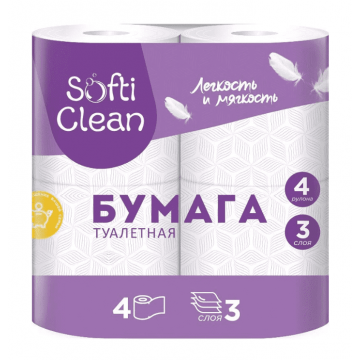 Туалетная бумага Softi Clean, 3 слоя, 4 шт, 15.24 м, с втулкой, белая