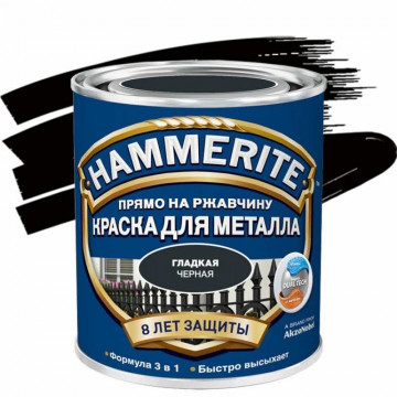 Краска для металла гладкая глянцевая черная 0,75л ХАММЕРАЙТ