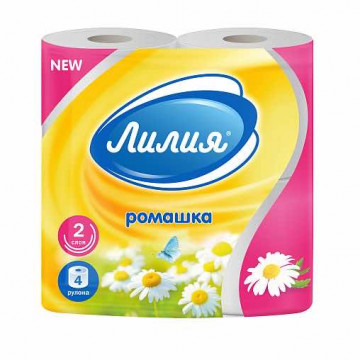 Туалетная бумага "ромашка" 2 слоя, 4 рулона, белая (1/12) "лилия"