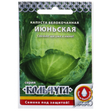 Семена Капуста белокочанная, Июньская, 0.5 г, Кольчуга, цветная упаковка, Русский огород