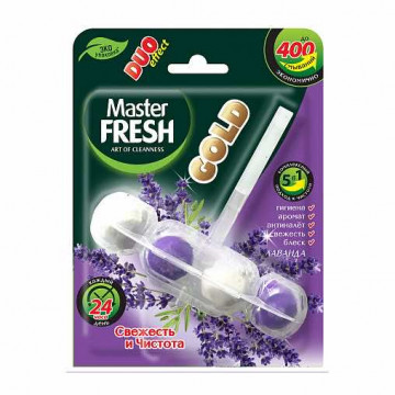 Блок подвесной для унитаза "duo effect gold" 5 в 1 400 смываний (лаванда) (1/24) "master fresh"