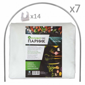 Парник 1.3х6х1 м, спанбонд, 55 г/м2,дуга 3.7 м,пластик, дуги в сборе,с клипсами для крепления,Клевер