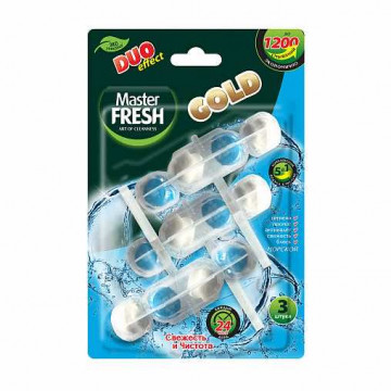 Блок подвесной для унитаза "duo effect gold" 5 в 1 1200 смываний 3 шт (морской) (1/24)"master fresh"