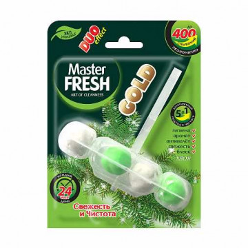 Блок подвесной для унитаза "duo effect gold" 5 в 1 400 смываний (хвоя) (1/24) "master fresh"