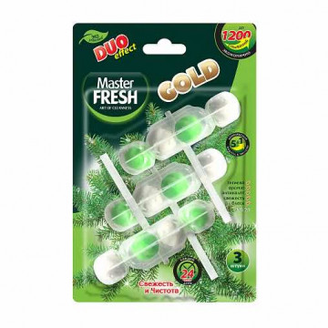 Блок подвесной для унитаза "duo effect gold" 5 в 1 1200 смываний 3 шт (хвоя) (1/24) "master fresh"